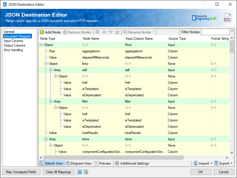 JSON Destination Editor